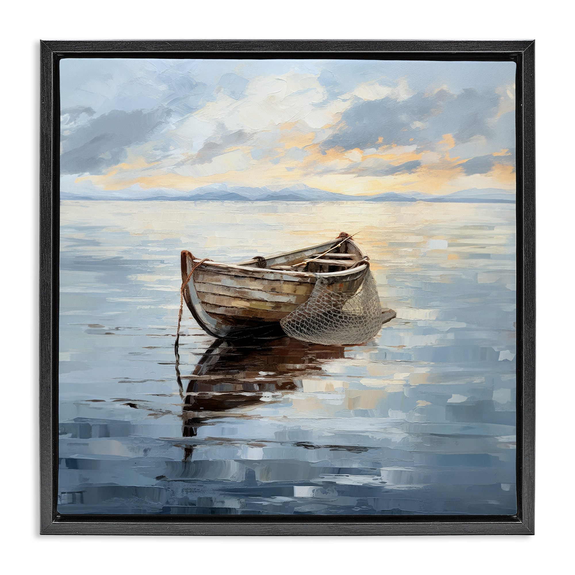Stupell Industries Fishing Boat Painting Transportation Painting Black Floater Framed Canvas Art Print Wall Art, 25 x 25