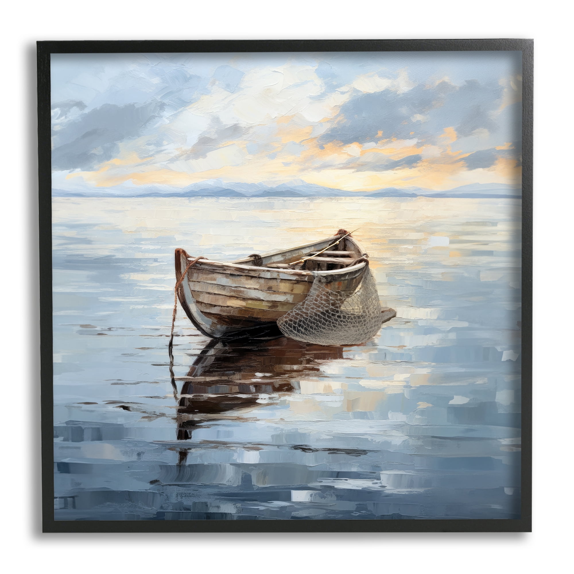 Stupell Industries Fishing Boat Painting Transportation Painting Black Framed Art Print Wall Art, 12 x 12