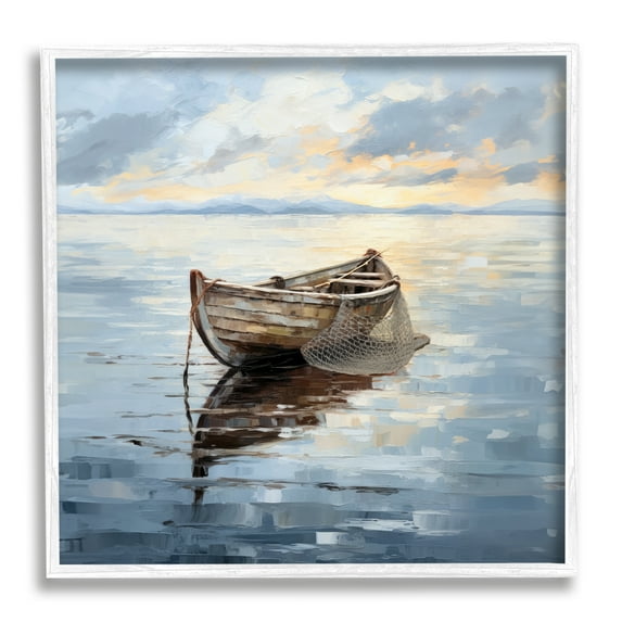 Stupell Industries Fishing Boat Painting Transportation Painting White Framed Art Print Wall Art, 17 x 17