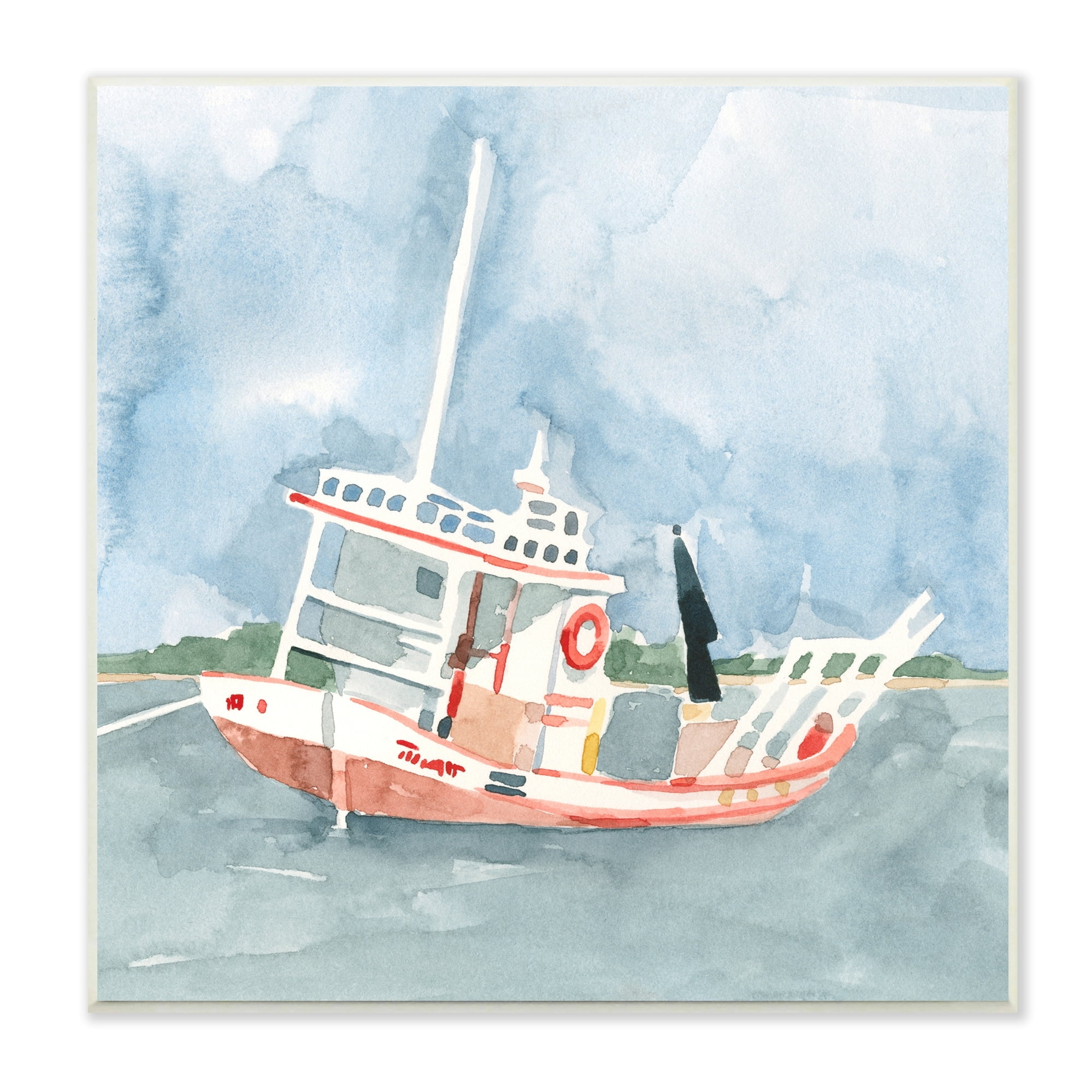 Stupell Industries Fishing Boat Sea Travel Vessel Watercolor Painting,12 x 12, Design by Emma Caroline