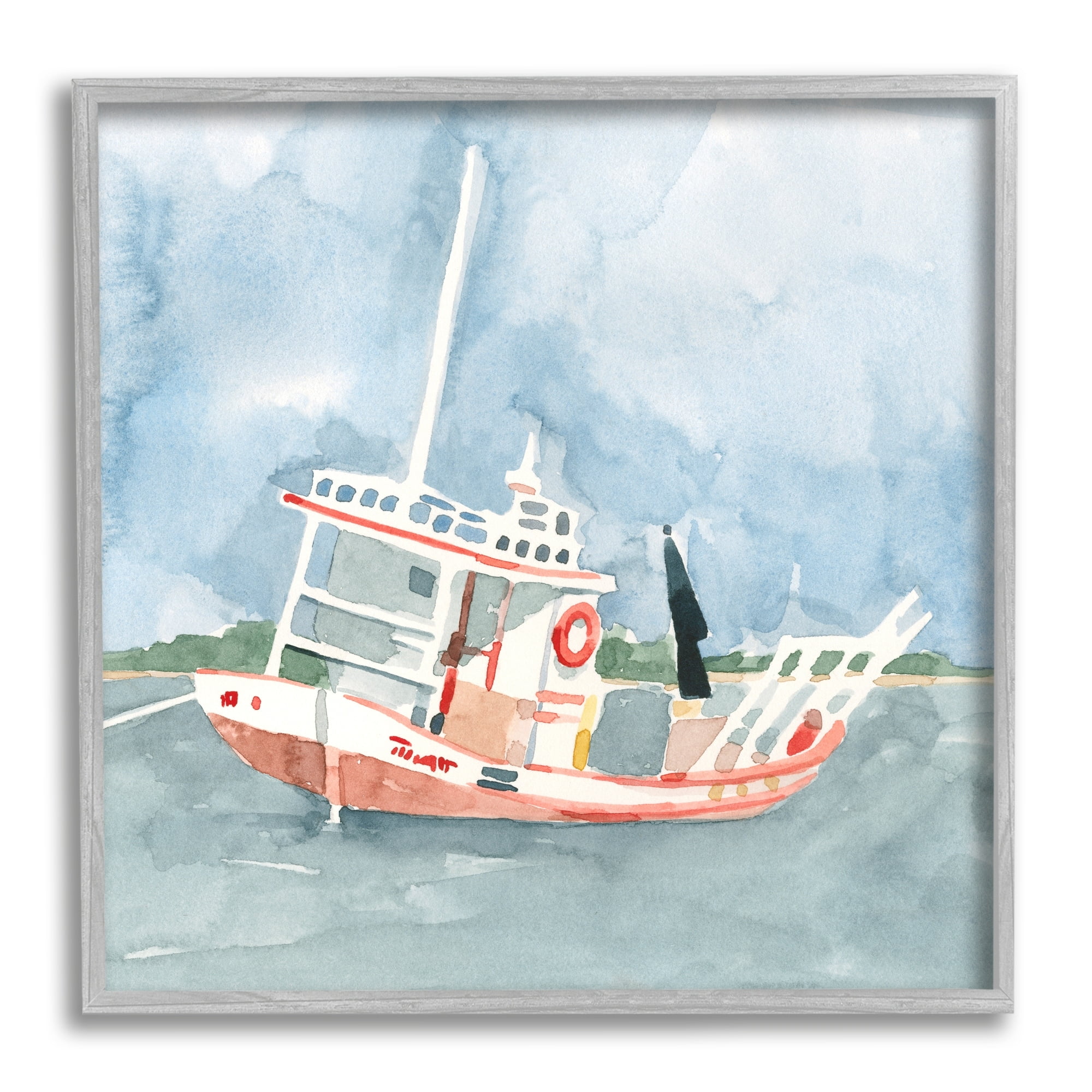 Stupell Industries Fishing Boat Sea Travel Vessel Watercolor Painting,12 x 12, Design by Emma Caroline