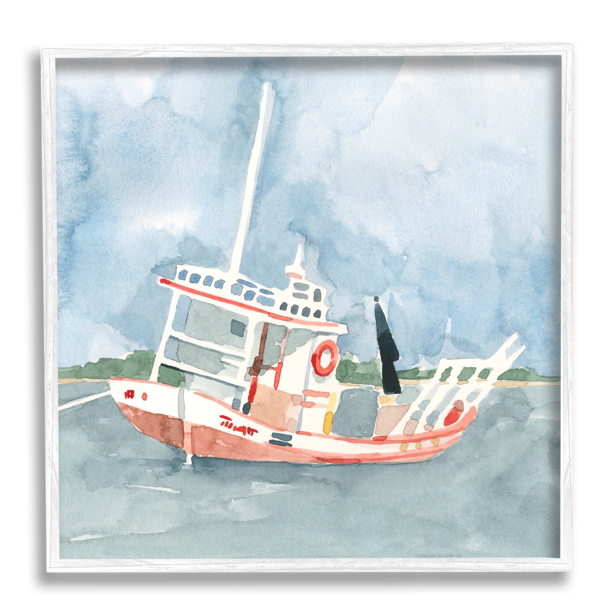 Stupell Industries Fishing Boat Sea Travel Vessel Watercolor Painting,24 x 24, Design by Emma Caroline