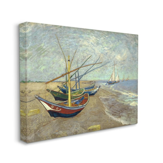 Stupell Industries Fishing Boats on Beach Saintes Maries Vincent van Gogh Painting Painting Gallery Wrapped Canvas Print Wall Art, Design by one1000paintings