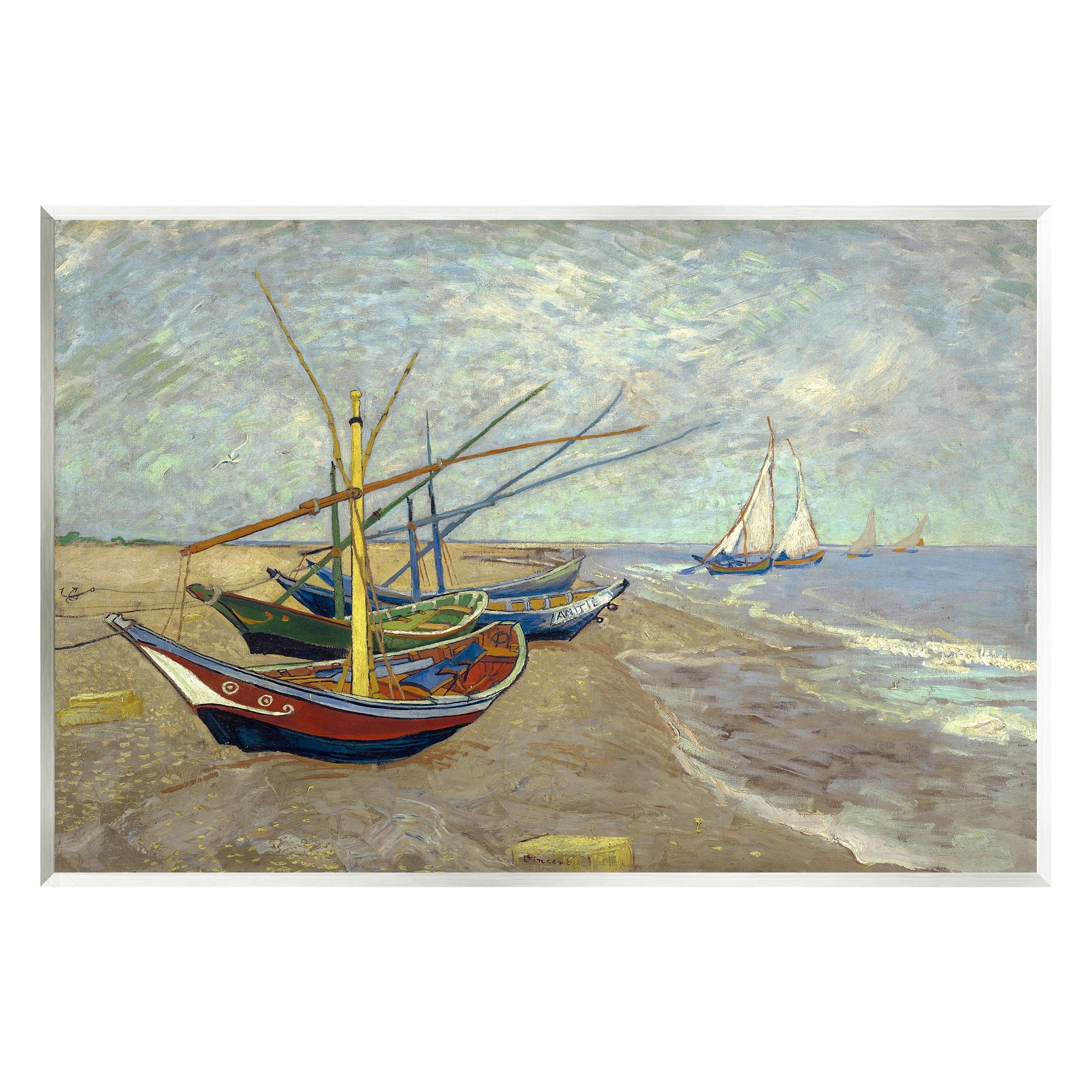 Stupell Industries Fishing Boats on Beach Saintes Maries Vincent van Gogh Painting Painting Unframed Art Print Wall Art, Design by one1000paintings