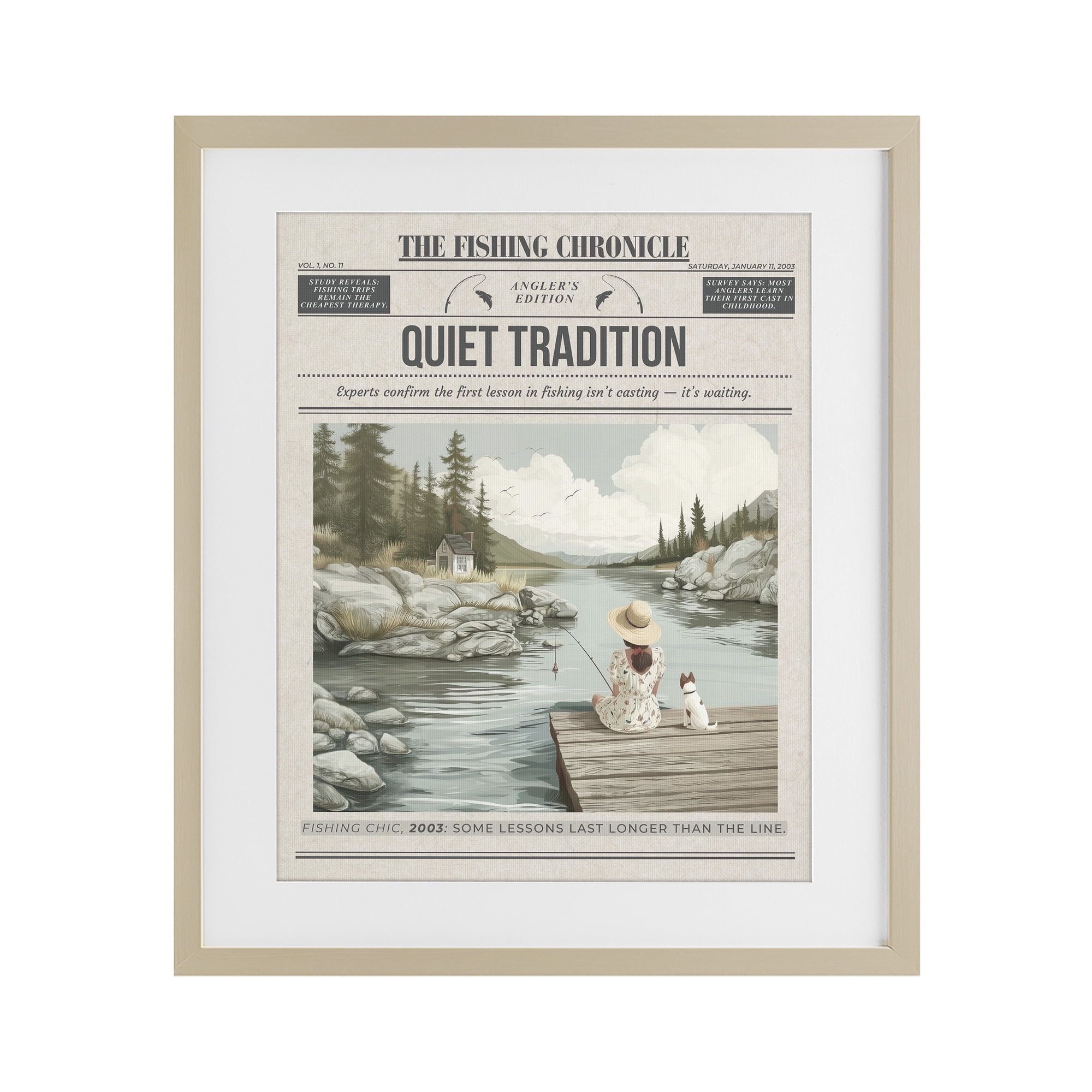 Stupell Industries Fishing Chronicle Magazine Birch Framed Print Under Glass, design by A Barefoot Stylist