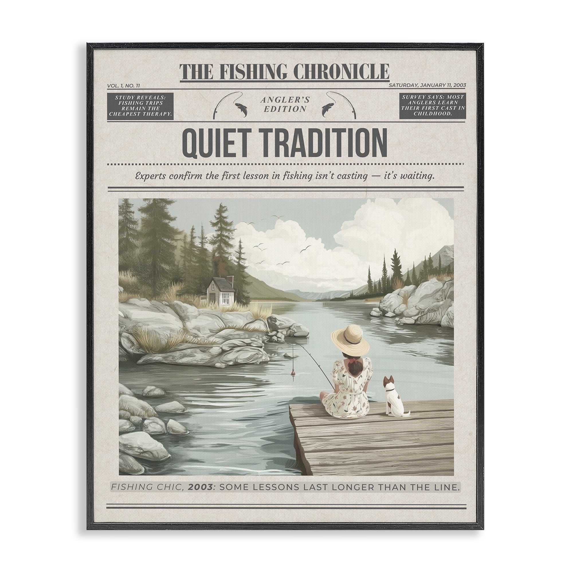 Stupell Industries Fishing Chronicle Magazine Black Framed Giclee Art, design by A Barefoot Stylist