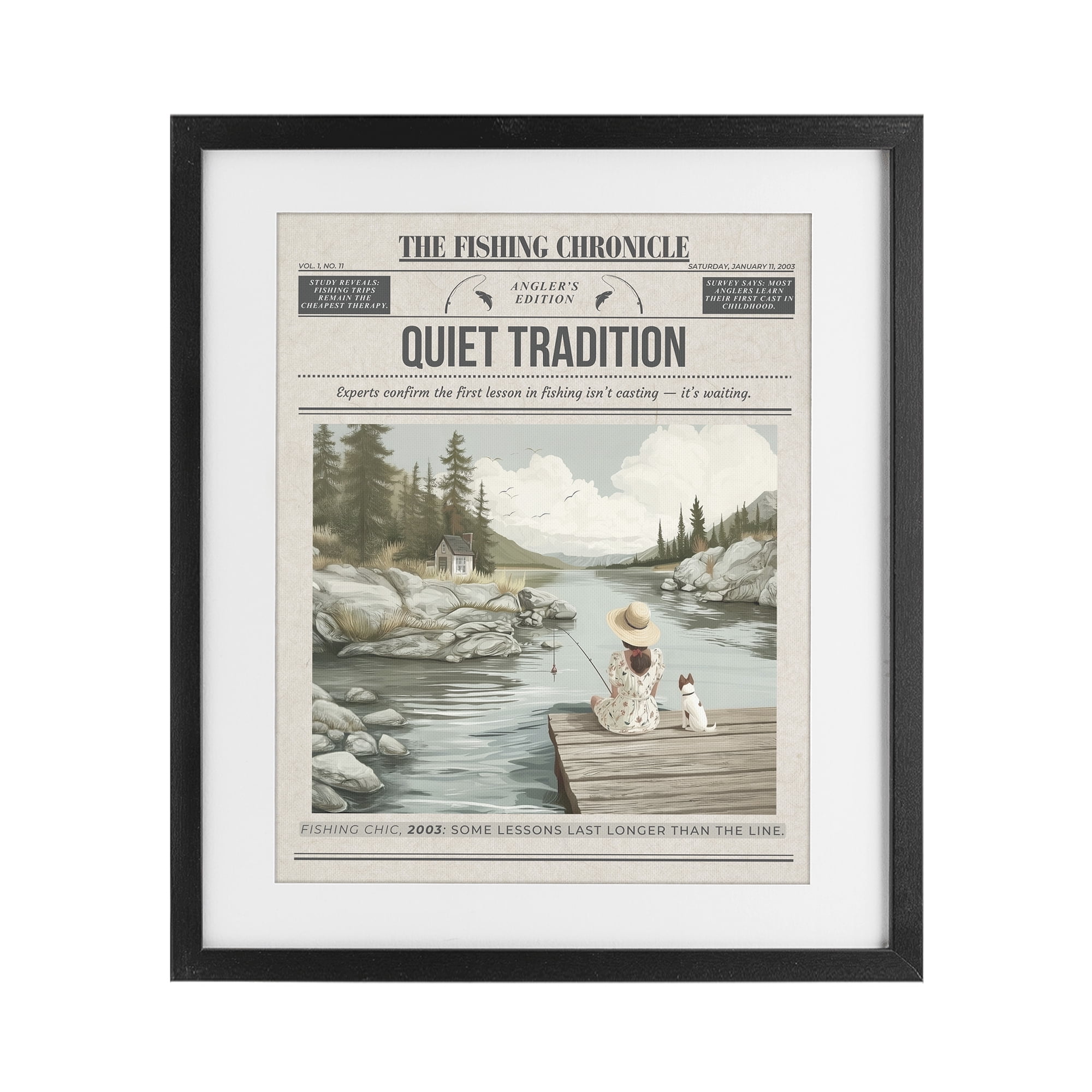 Stupell Industries Fishing Chronicle Magazine Black Framed Print Under Glass, design by A Barefoot Stylist