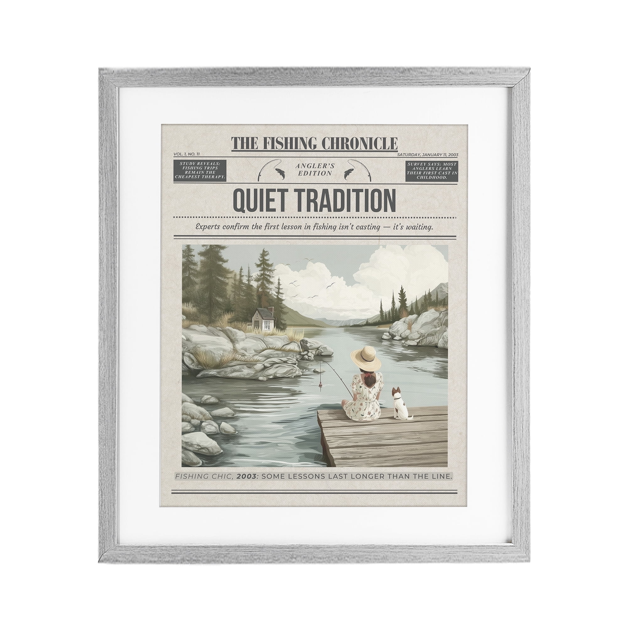 Stupell Industries Fishing Chronicle Magazine Gray Framed Print Under Glass, design by A Barefoot Stylist