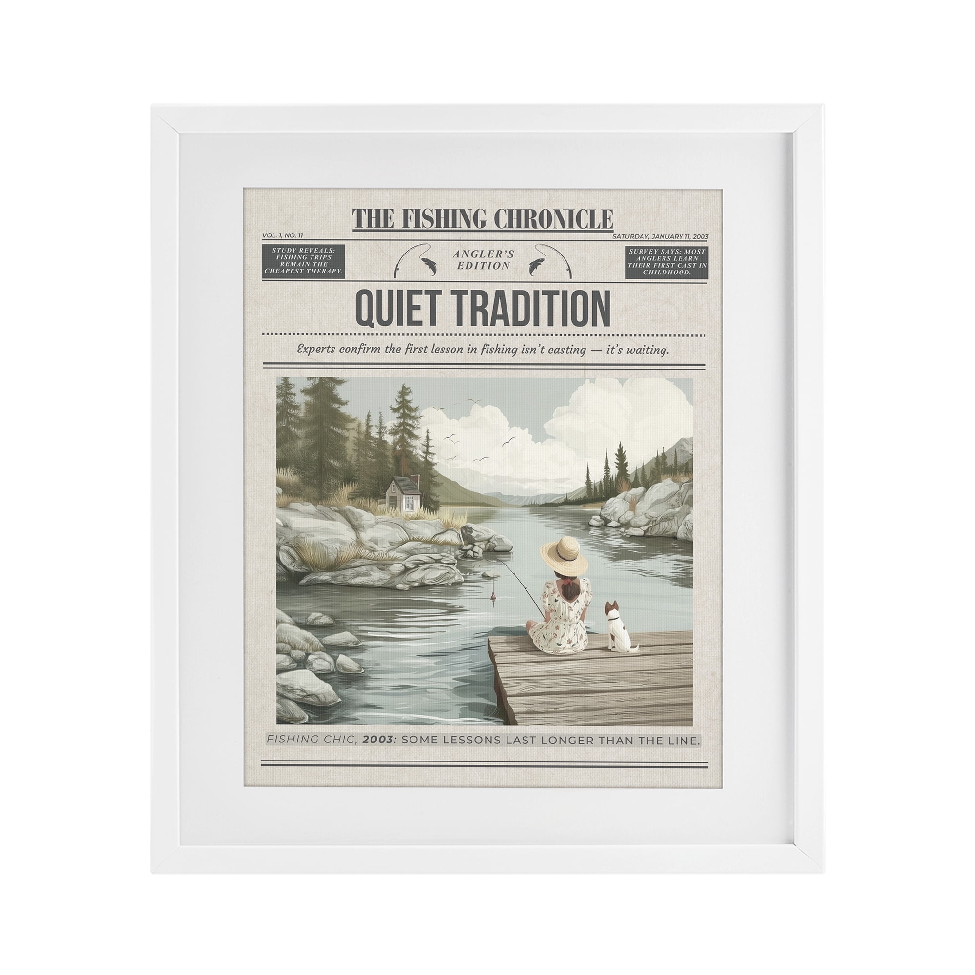 Stupell Industries Fishing Chronicle Magazine White Framed Print Under Glass, design by A Barefoot Stylist