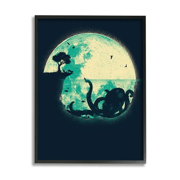 Stupell Industries Fishing Giant Octopus Animals & Insects Painting Black Framed Art Print Wall Art, 11 x 14