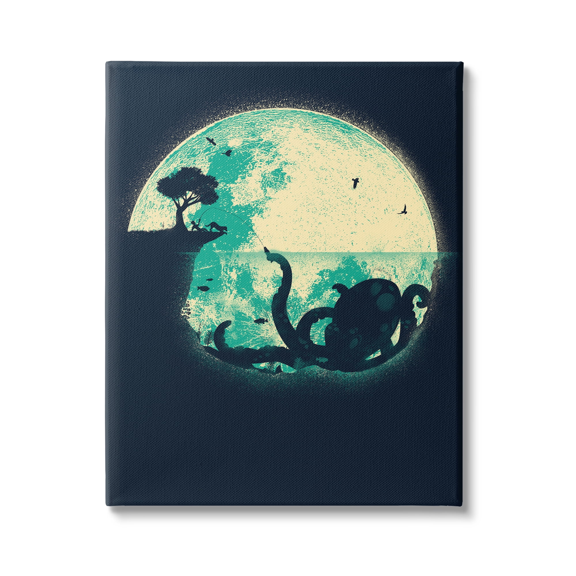 Stupell Industries Fishing Giant Octopus Animals & Insects Painting Gallery Wrapped Canvas Art Print Wall Art, 30 x 40