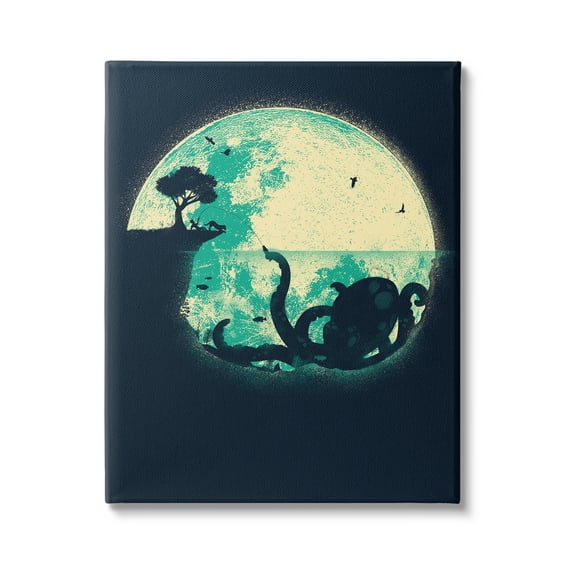 Stupell Industries Fishing Giant Octopus Animals & Insects Painting Gallery Wrapped Canvas Art Print Wall Art, 36 x 48