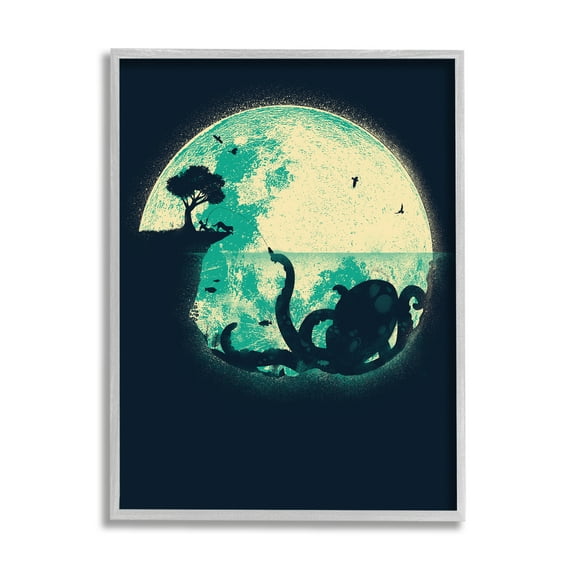 Stupell Industries Fishing Giant Octopus Animals & Insects Painting Gray Framed Art Print Wall Art, 11 x 14