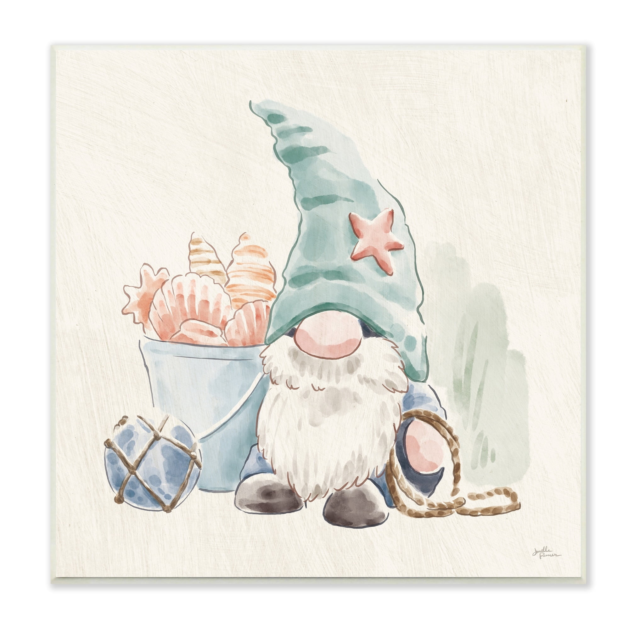 Stupell Industries Fishing Gnome Summertime Starfish Watercolor Illustration, 12 x 12, Design by Janelle Penner