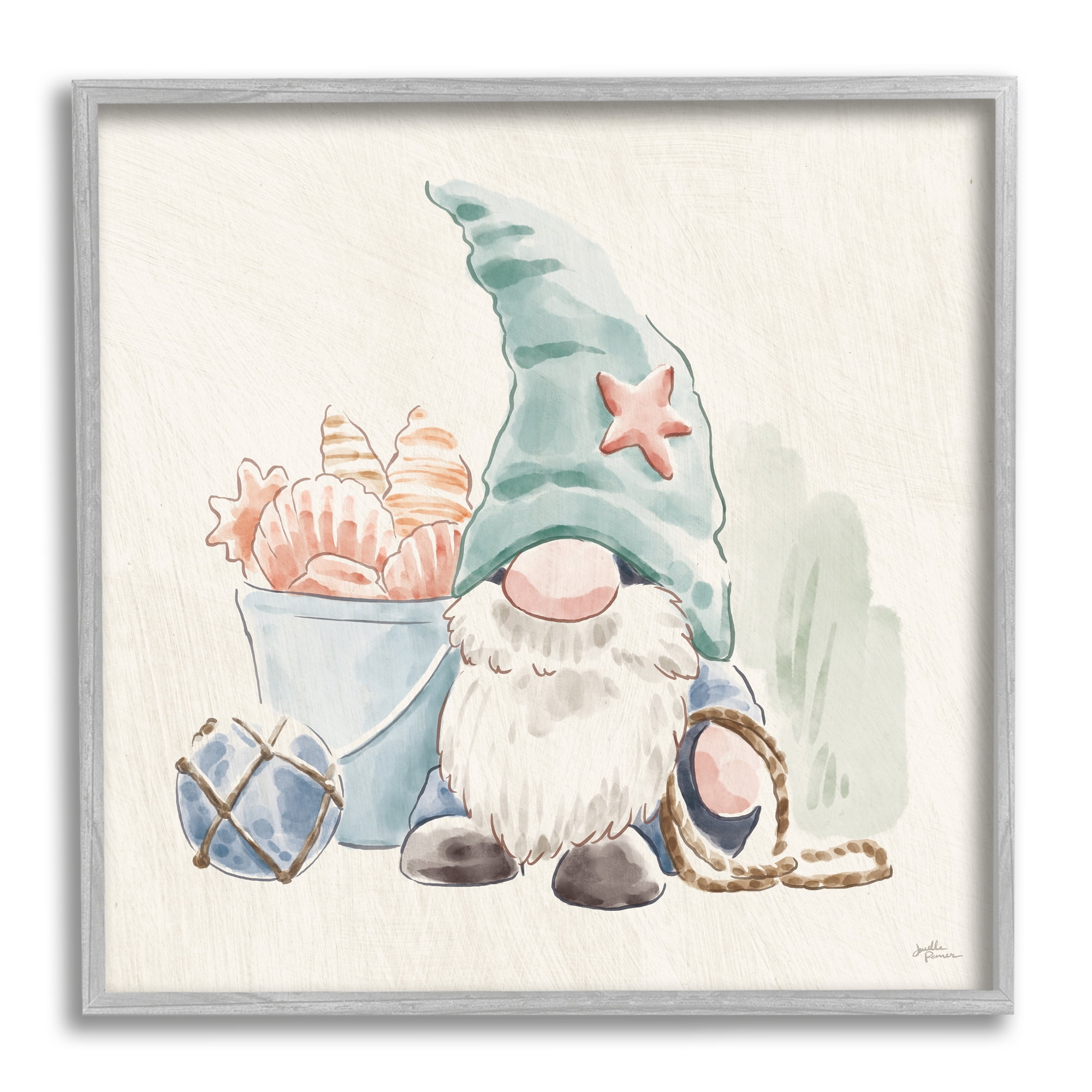 Stupell Industries Fishing Gnome Summertime Starfish Watercolor Illustration, 17 x 17, Design by Janelle Penner