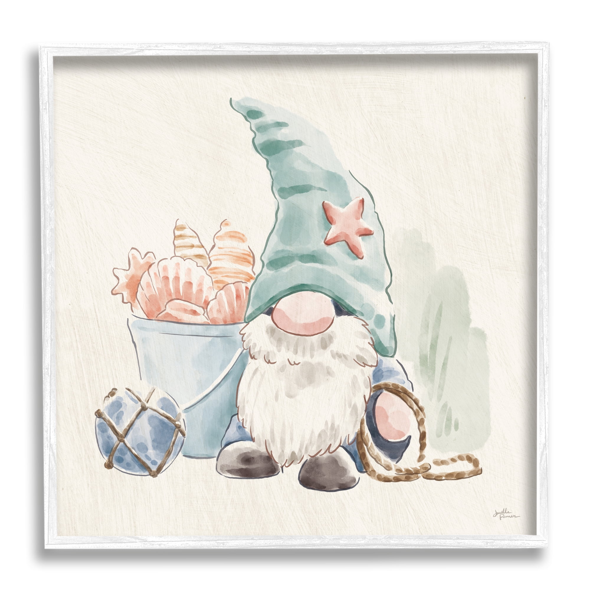 Stupell Industries Fishing Gnome Summertime Starfish Watercolor Illustration, 17 x 17, Design by Janelle Penner