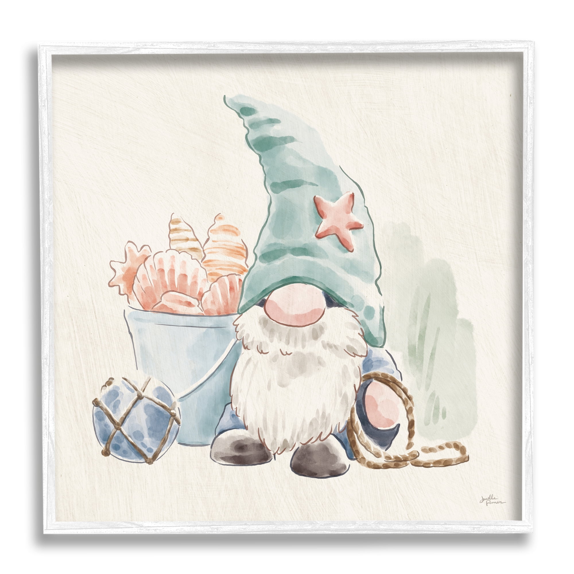 Stupell Industries Fishing Gnome Summertime Starfish Watercolor Illustration, 24 x 24, Design by Janelle Penner