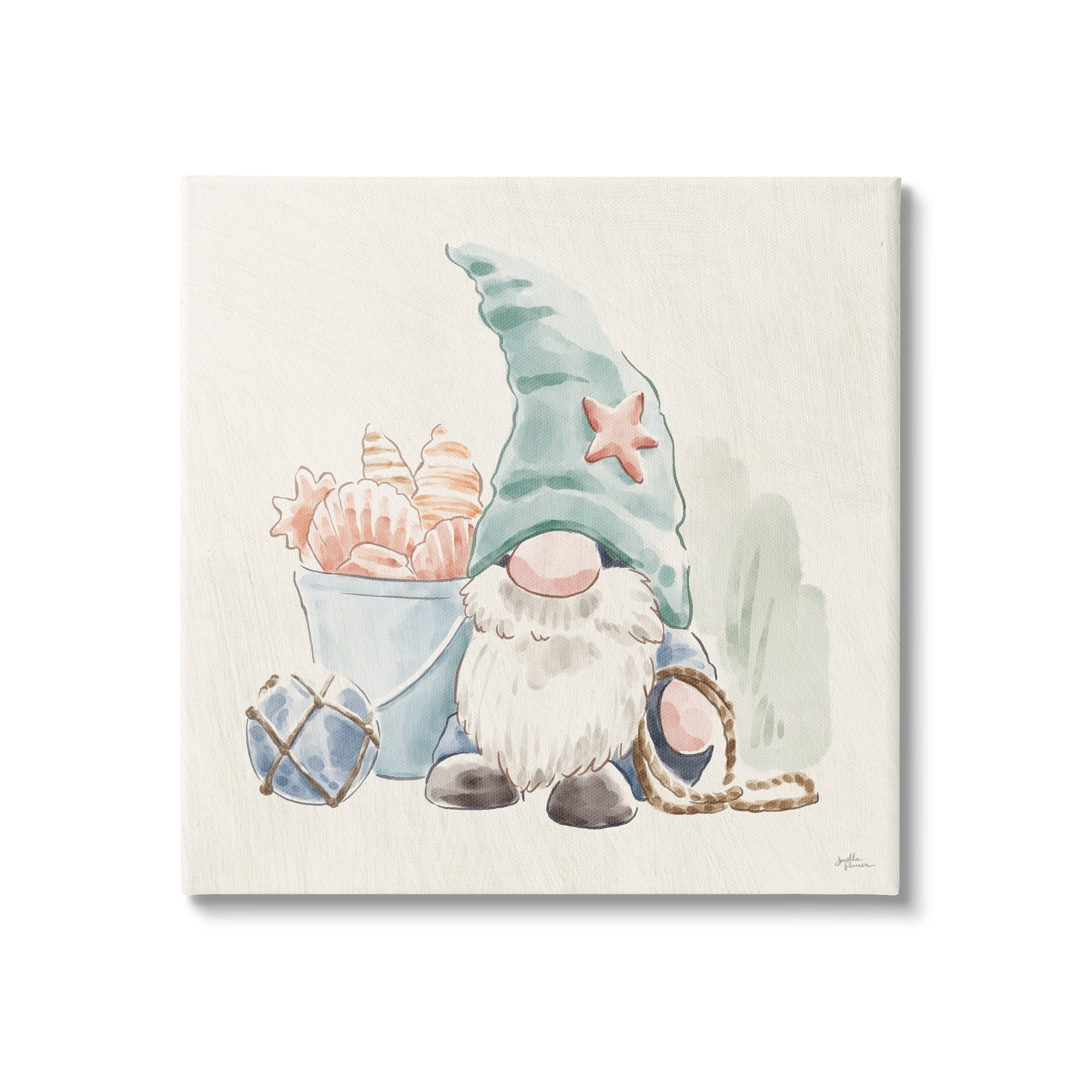 Stupell Industries Fishing Gnome Summertime Starfish Watercolor Illustration Gallery-Wrapped Canvas Print Wall Art, 24x24, by Janelle Penner