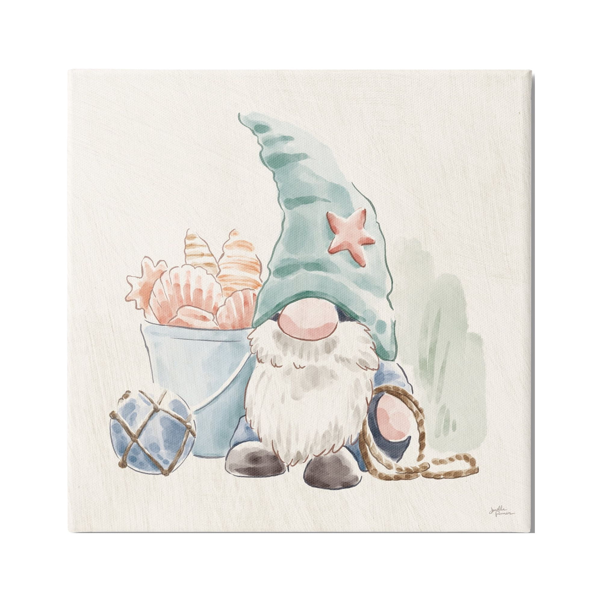 Stupell Industries Fishing Gnome Summertime Starfish Watercolor Illustration Gallery-Wrapped Canvas Print Wall Art, 36x36, by Janelle Penner