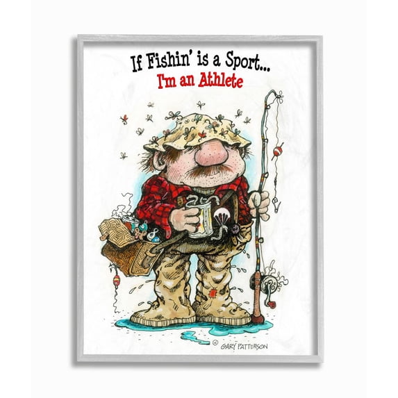 Stupell Industries Fishing I'm An Athlete Funny Sports Cartoon Design Framed Wall Art by Gary Patterson