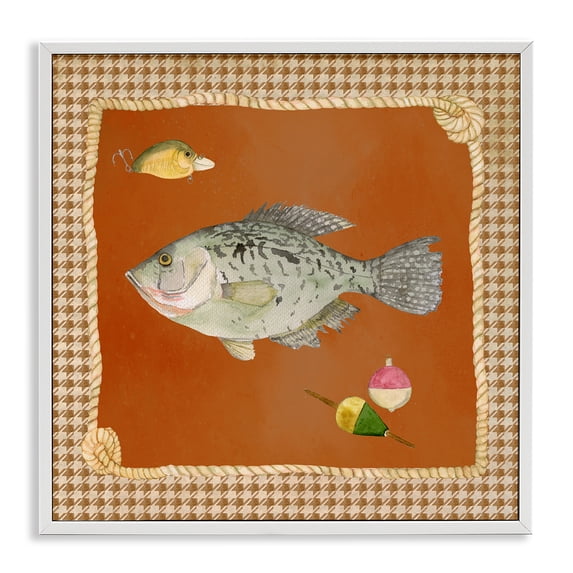 Stupell Industries Fishing Life over Houndstooth White Framed Giclee Art design by Lee Ann Sanders, 12 x 12