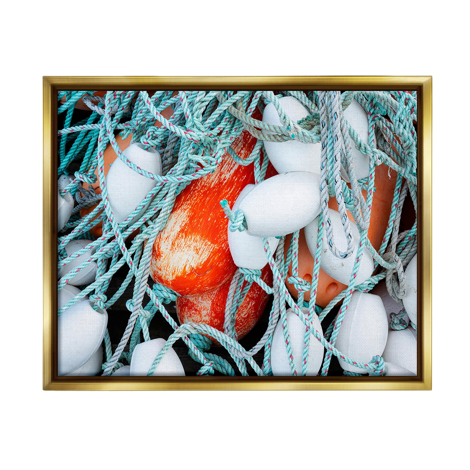 Stupell Industries Fishing Lines & Bobbers Nature Photography Gold Floater Framed Canvas Art Print Wall Art, 21 x 17
