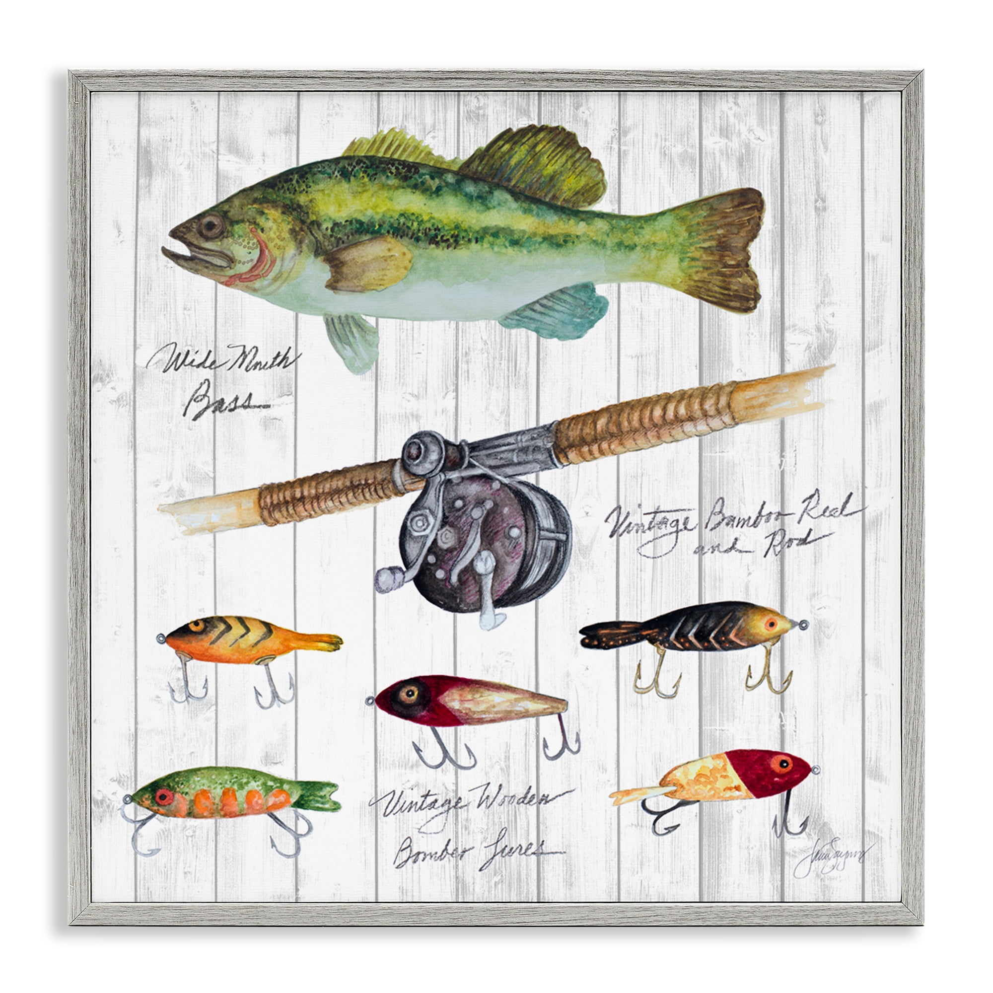 Stupell Industries Fishing Lure Diagram Nautical & Beach Painting Gray Framed Art Print Wall Art, 17 x 17