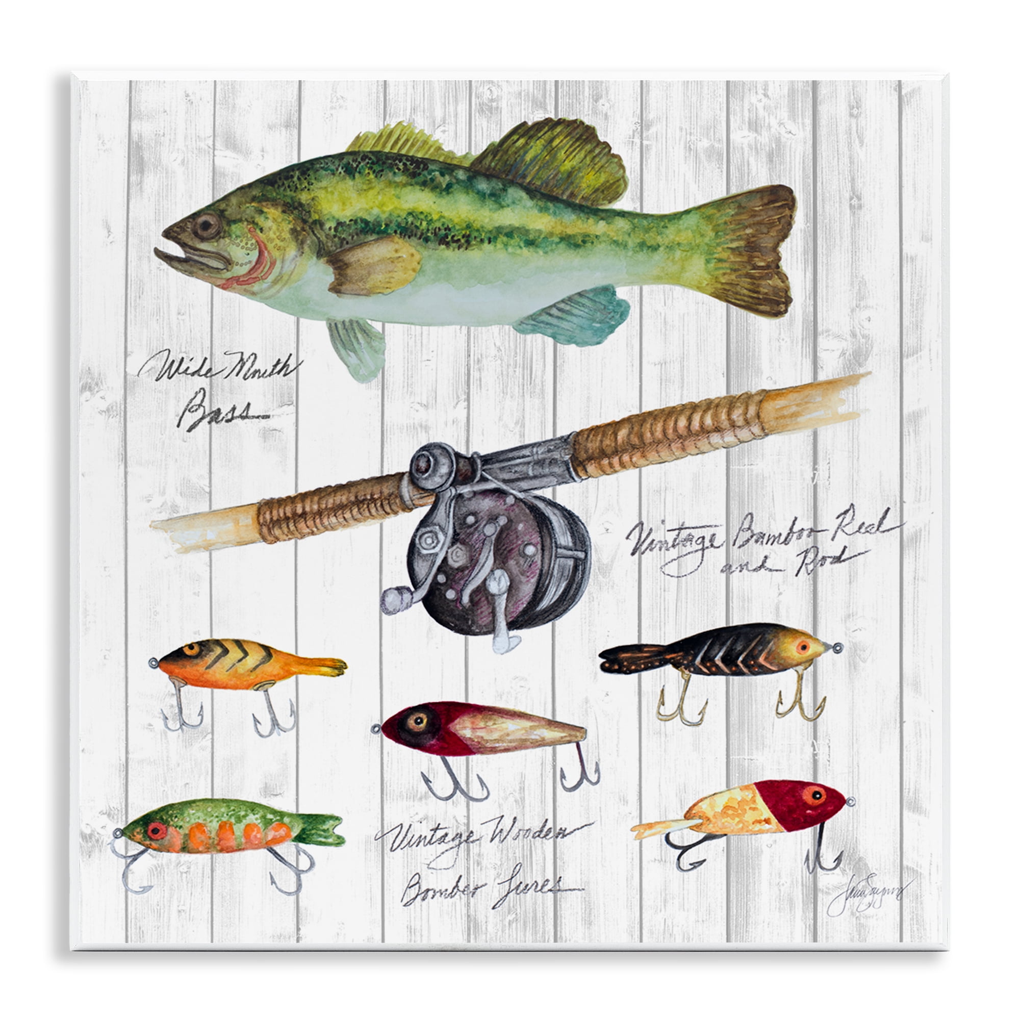 Stupell Fishing Lure Diagram Wall Plaque Art Design By Janice Gaynor - 12 x 12