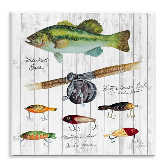Stupell Industries Fishing Lure Diagram Nautical & Beach Painting Unframed Art Print Wall Art, 12 x 12