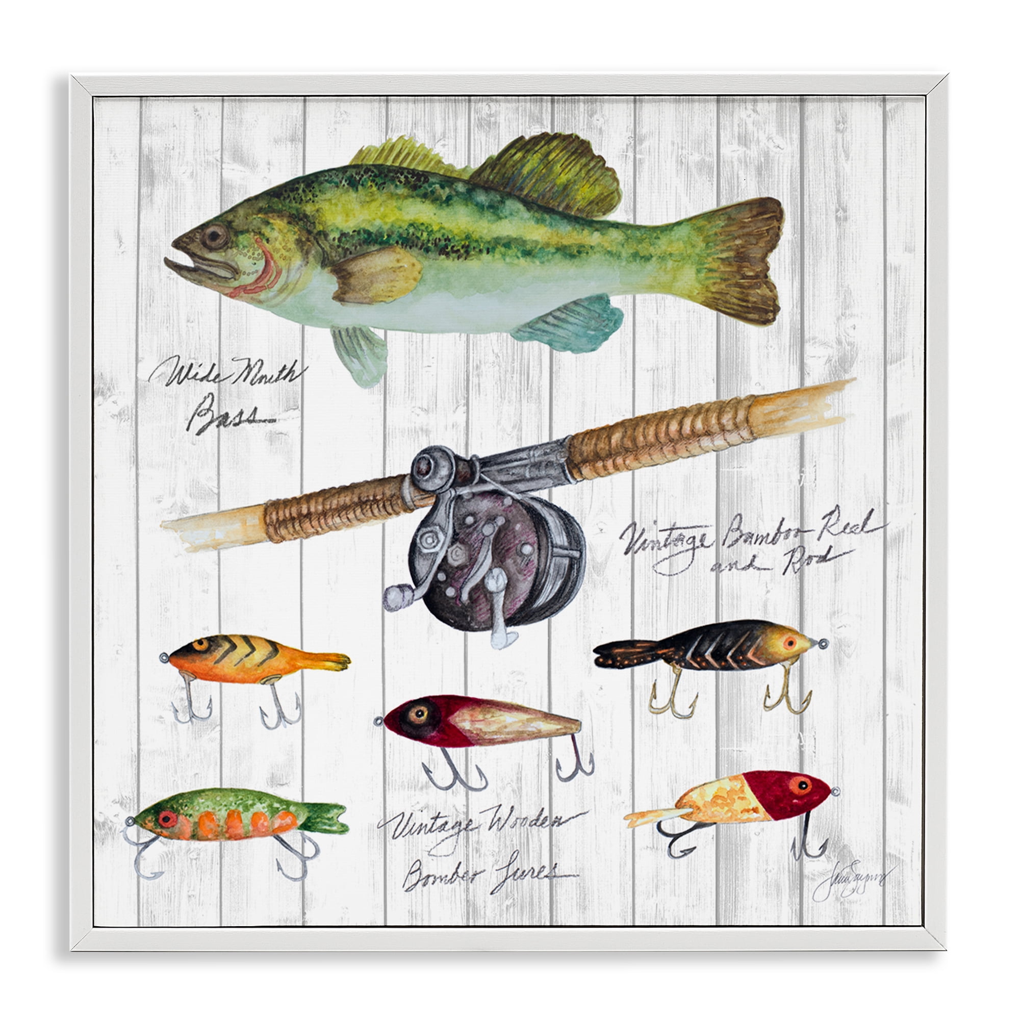 Stupell Industries Fishing Lure Diagram Nautical & Beach Painting White Framed Art Print Wall Art, 12 x 12