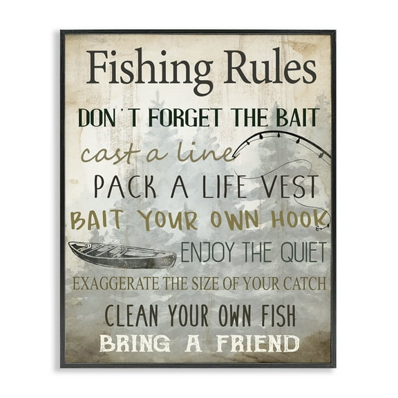 Stupell Industries Fishing Rules List Nautical & Beach Painting Black Framed Art Print Wall Art, 11 x 14
