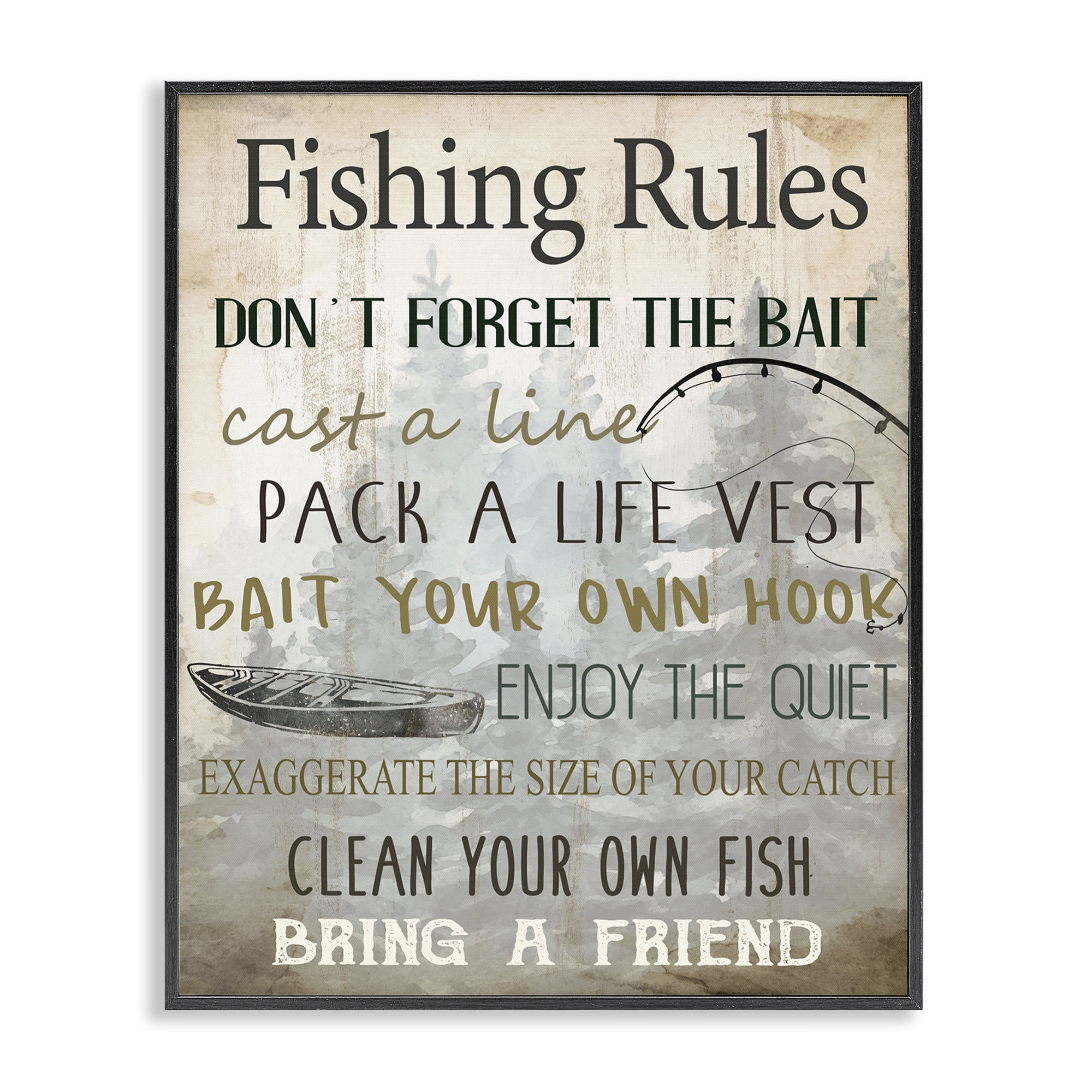 Stupell Industries Fishing Rules List Nautical & Beach Painting Black Framed Art Print Wall Art, 24 x 30