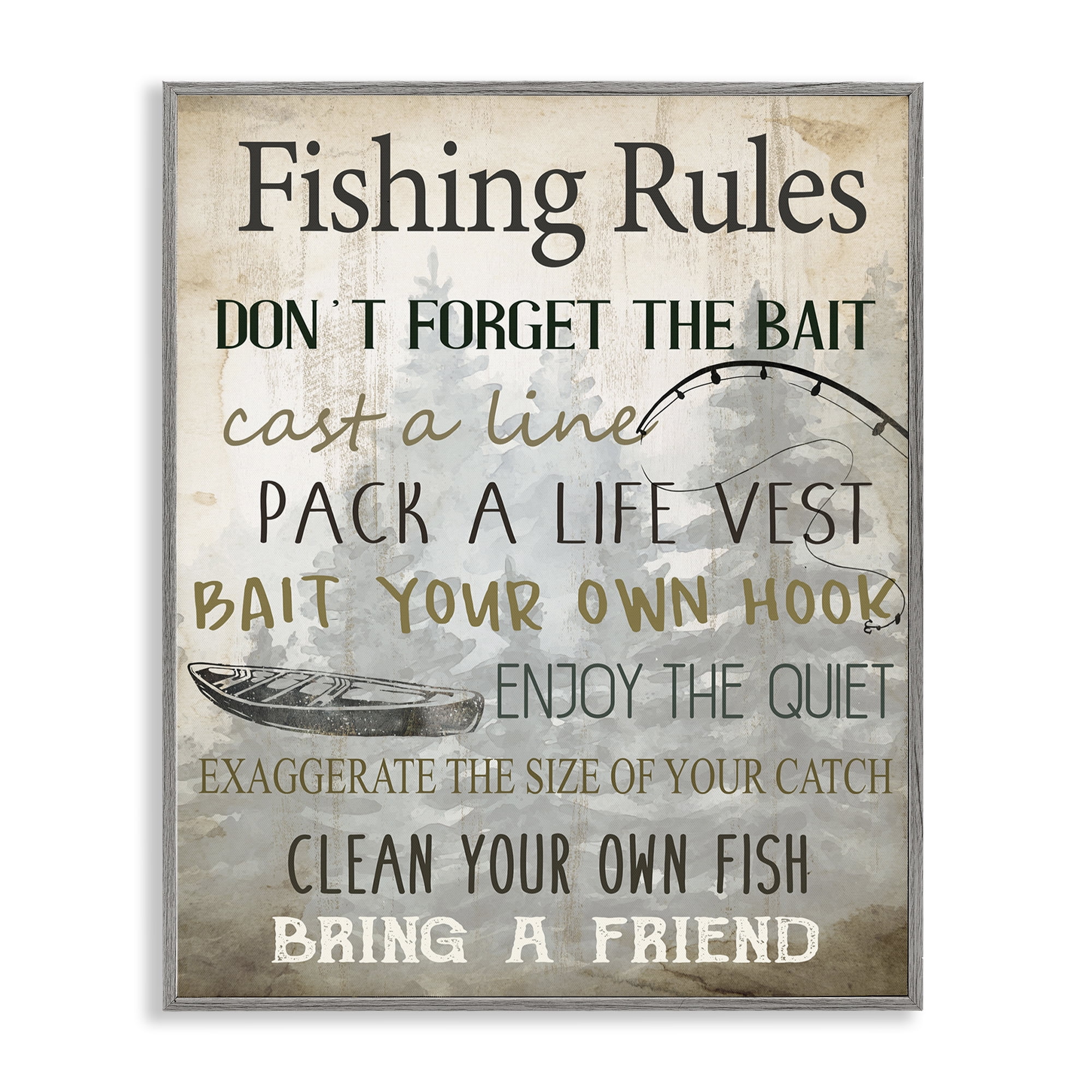 Stupell Industries Fishing Rules List Nautical & Beach Painting Gray Framed Art Print Wall Art, 24 x 30