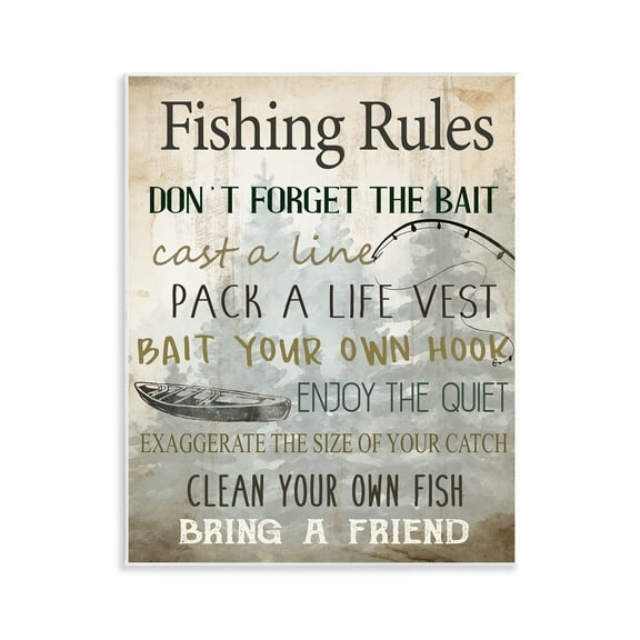 Stupell Industries Fishing Rules List Nautical & Beach Painting Unframed Art Print Wall Art, 11 x 14