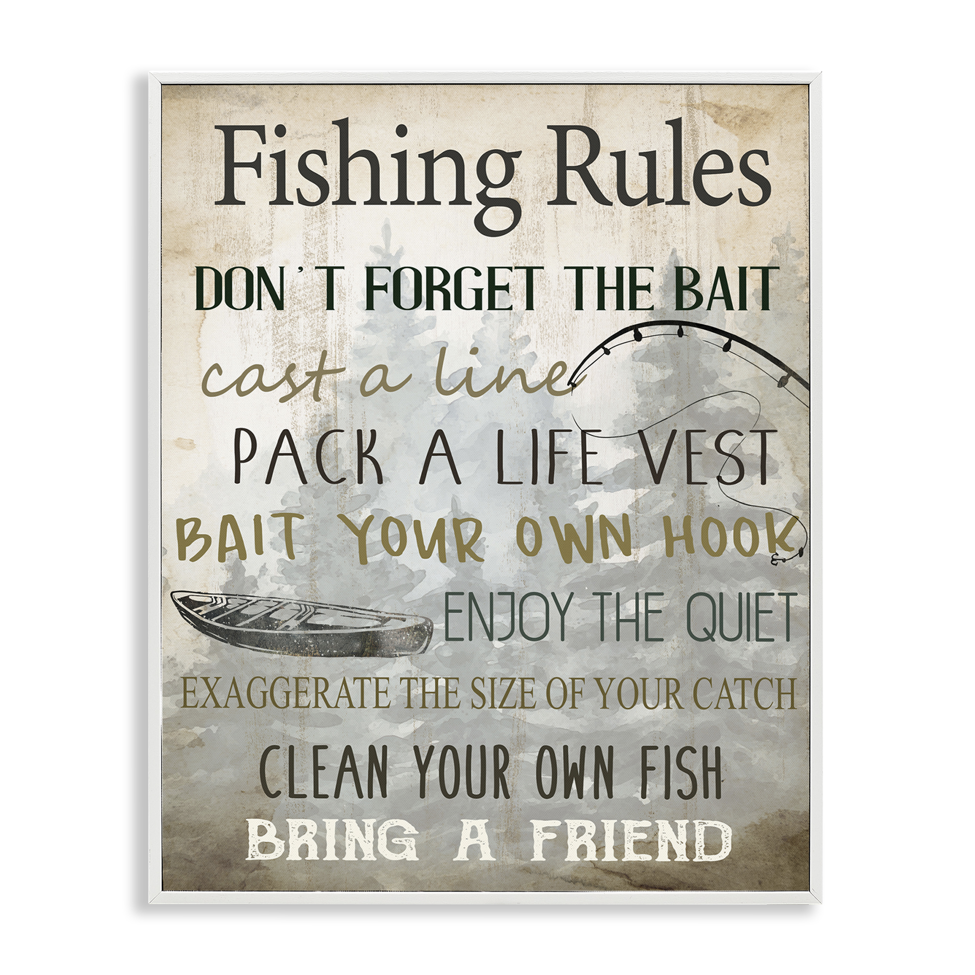 Stupell Industries Fishing Rules List Nautical & Beach Painting White Framed Art Print Wall Art, 11 x 14