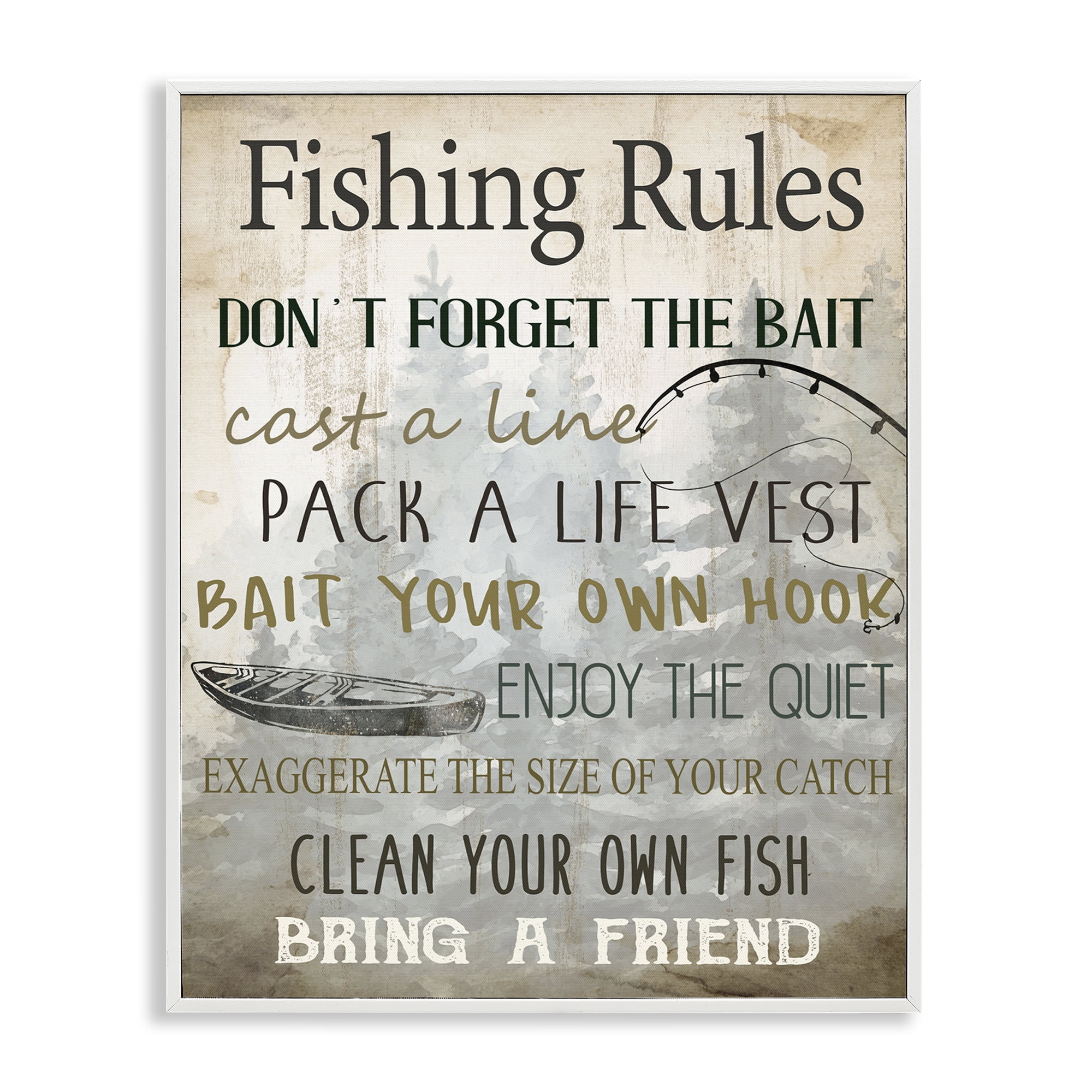 Stupell Industries Fishing Rules List Nautical & Beach Painting White Framed Art Print Wall Art, 16 x 20