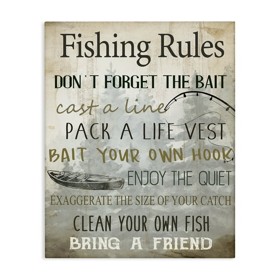 Stupell Industries Fishing Rules List Nautical & Beach Painting Wrapped Canvas Art Print Wall Art, 16 x 20