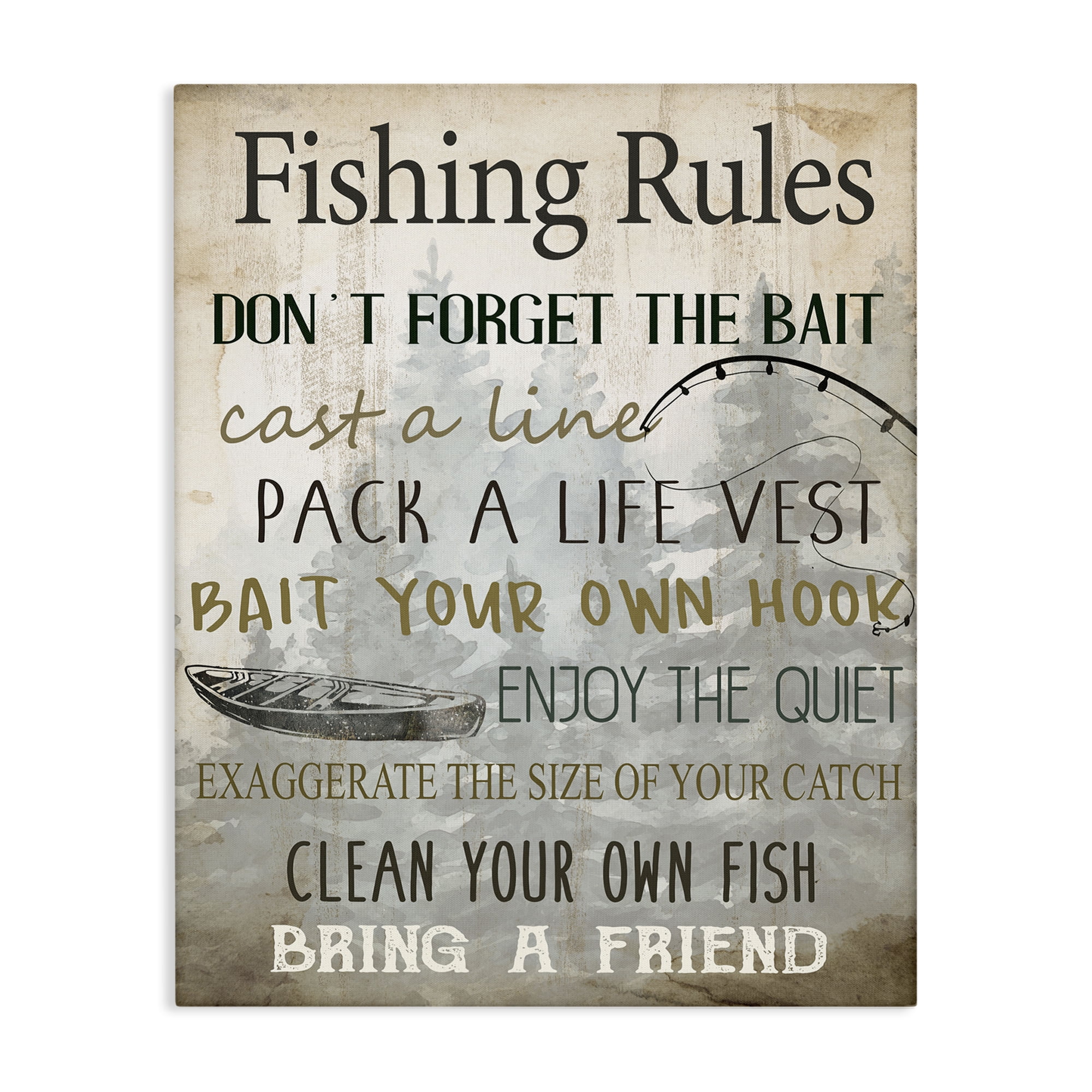 Stupell Industries Fishing Rules List Nautical & Beach Painting Wrapped Canvas Art Print Wall Art, 24 x 30