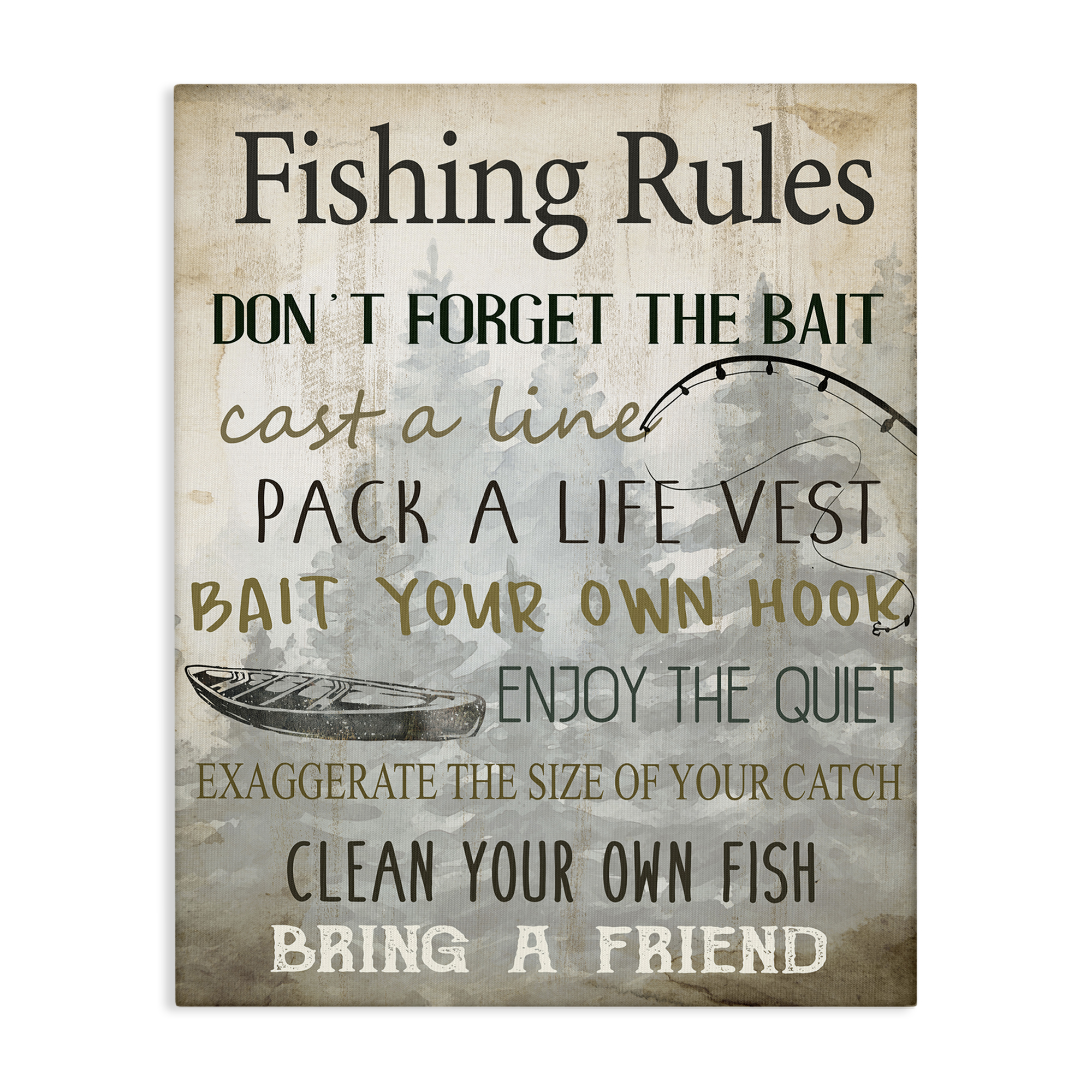 Stupell Industries Fishing Rules List Nautical & Beach Painting Wrapped Canvas Art Print Wall Art, 36 x 48