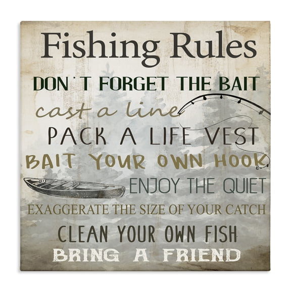 Stupell Industries Fishing Rules Rustic List Canvas Wall Art design by Kim Allen, 24 x 24