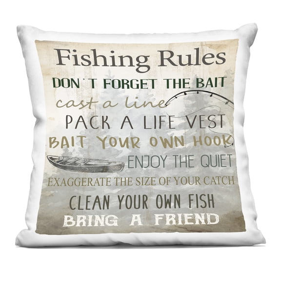 Stupell Industries Fishing Rules Rustic List Decorative Printed Throw Pillow design by Kim Allen, 18 x 7 x 18