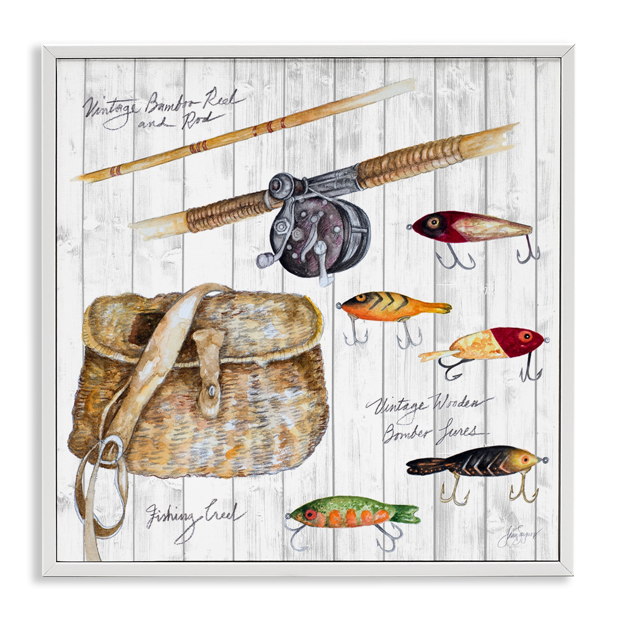 Stupell Industries Fishing Tackle Box Nautical & Beach Painting White Framed Art Print Wall Art, 12 x 12