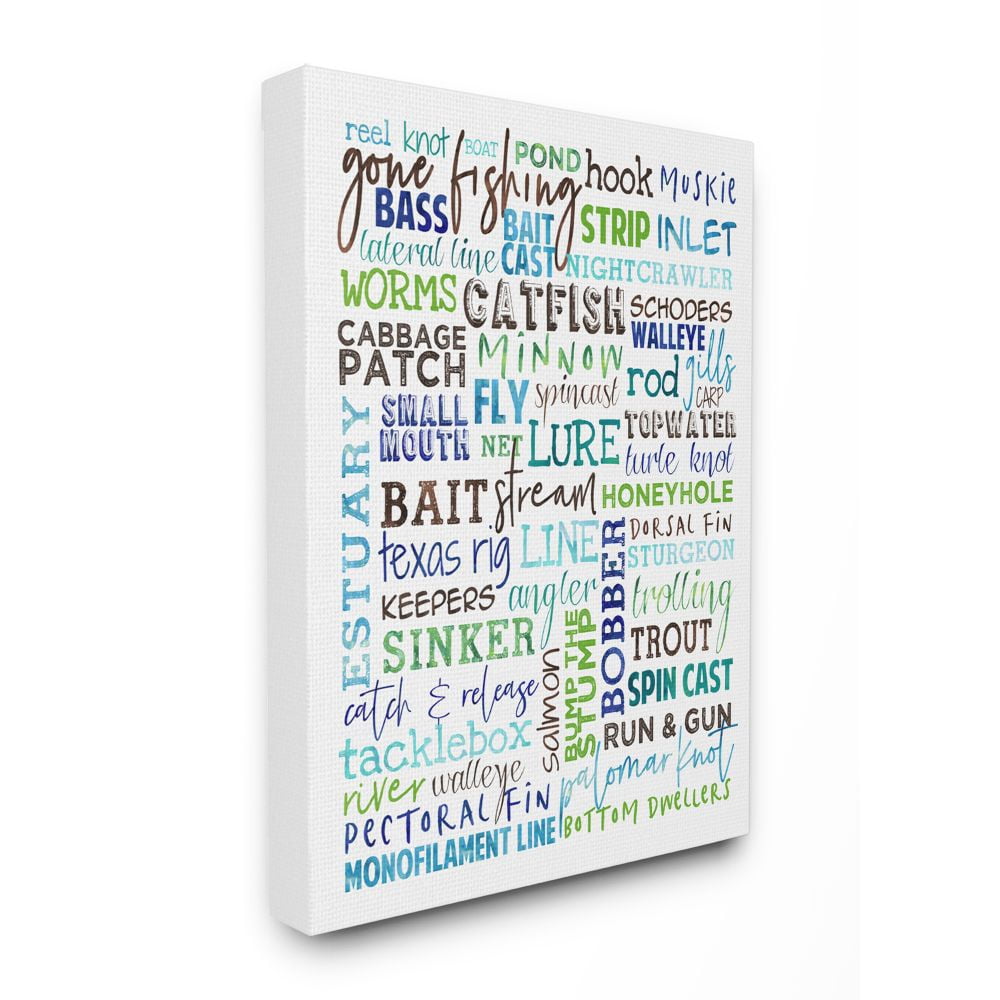 Stupell Industries Fishing Terms And Phrases Sports Blue Green Word Design Canvas Wall Art by Erica Billups