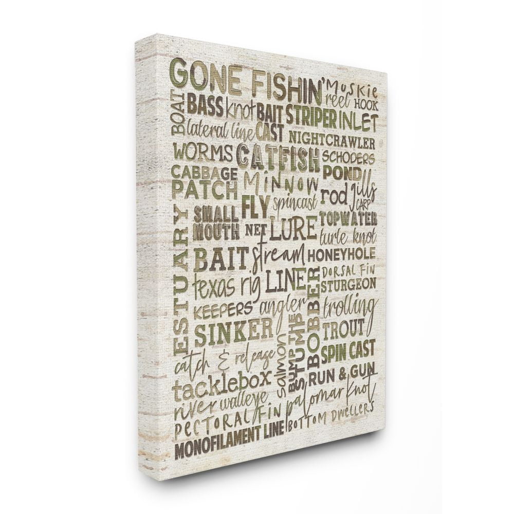 Stupell Industries Fishing Terms And Phrases Sports Tan Green Word Design Canvas Wall Art by Erica Billups