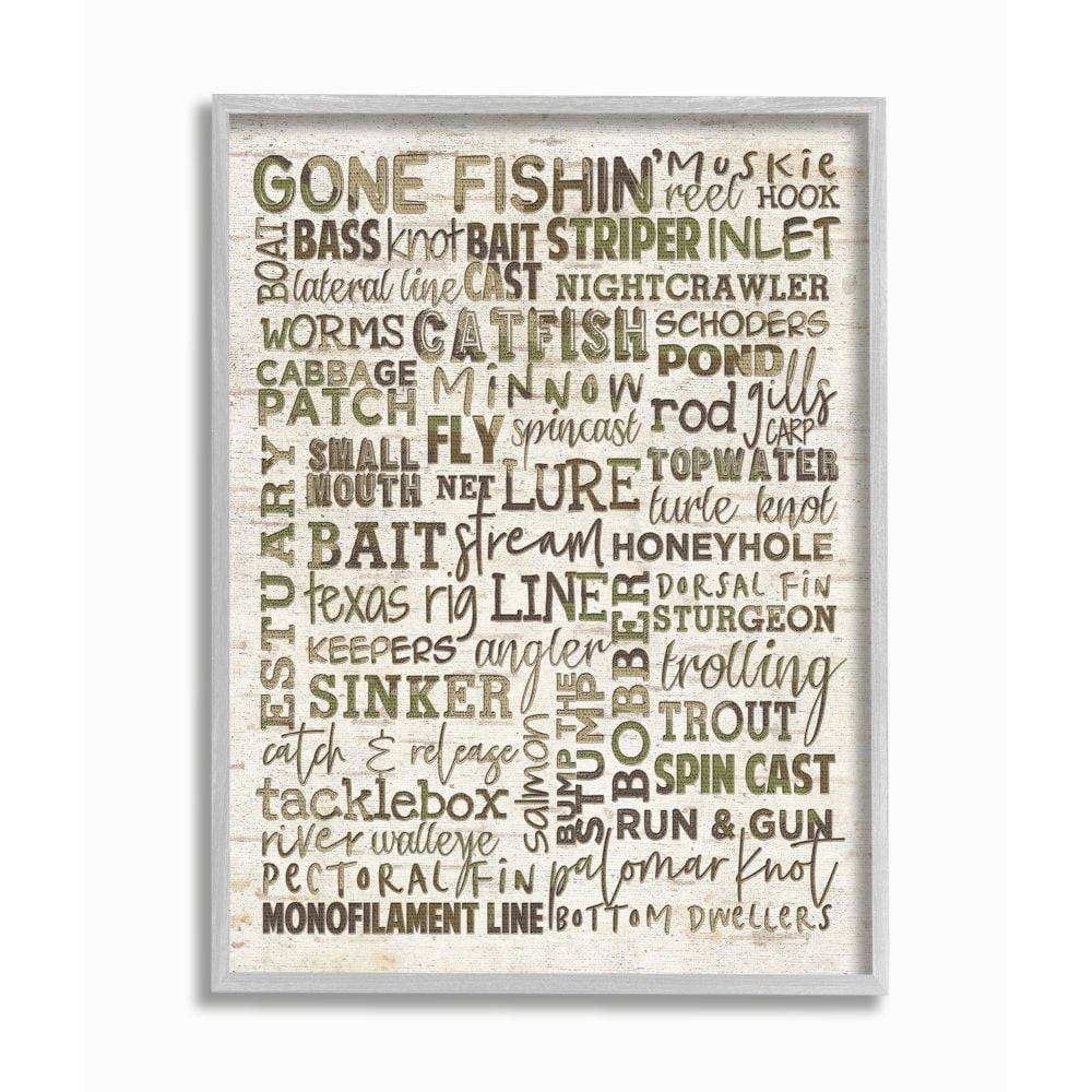 Stupell Industries Fishing Terms And Phrases Sports Tan Green Word Design Framed Wall Art by Erica Billups