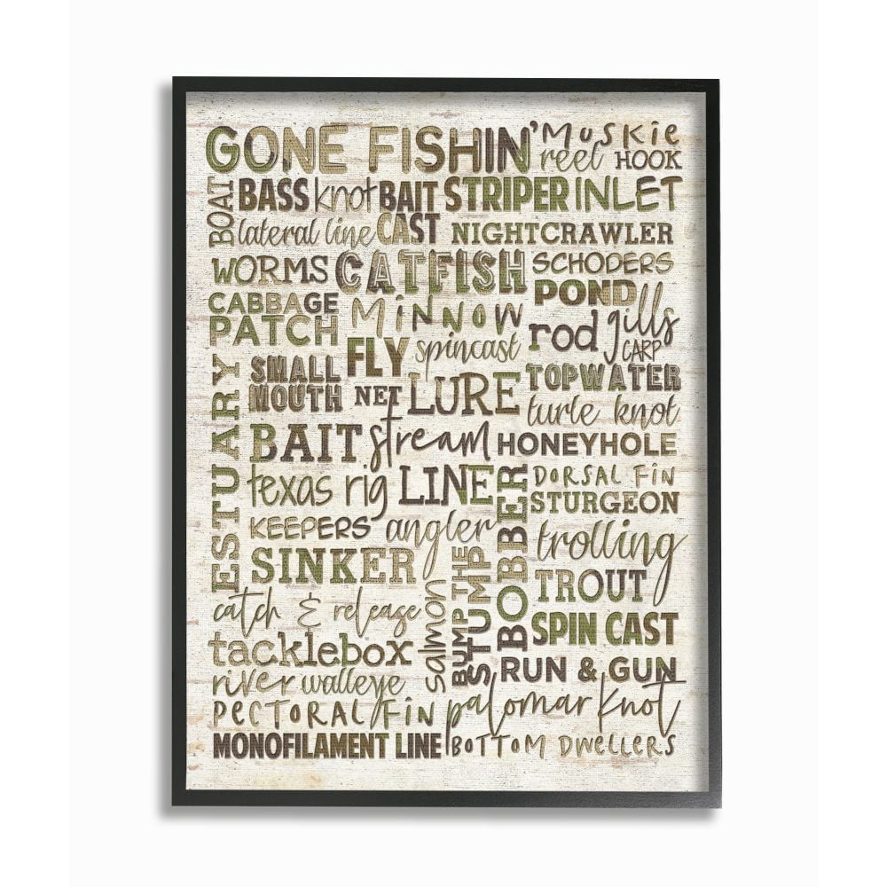 Stupell Industries Fishing Terms And Phrases Sports Tan Green Word Design Graphic Art Black Framed Art Print Wall Art, 11x14, by Erica Billups