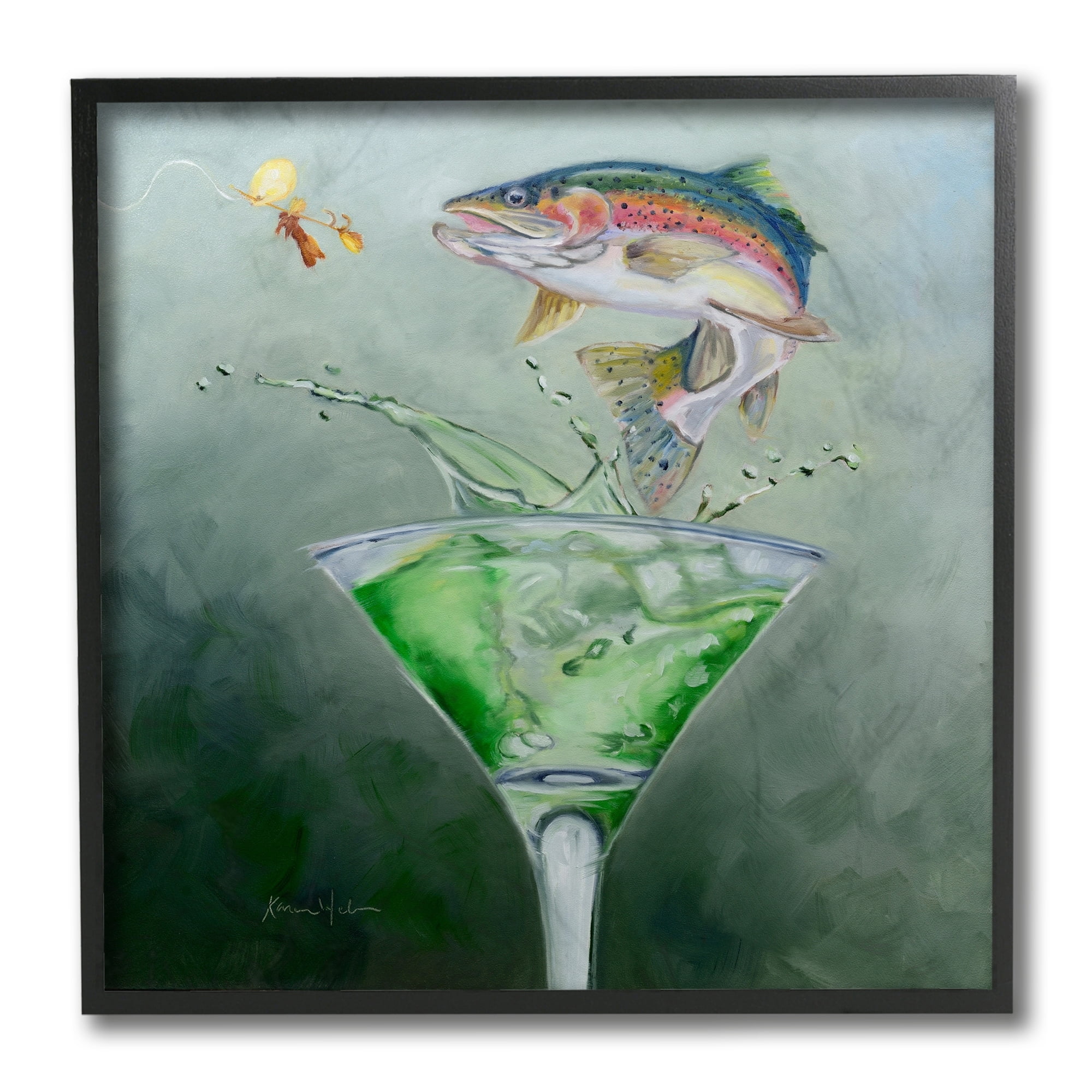 Stupell Industries Fishing for Rainbow Trout Martini Cocktail Black Framed by Karen Weber Fine Art