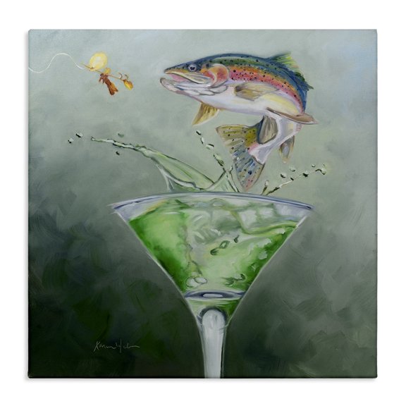 Stupell Industries Farmhouse Fishing for Rainbow Trout Martini Canvas Art, 30 x 30, by Karen Weber Fine Art