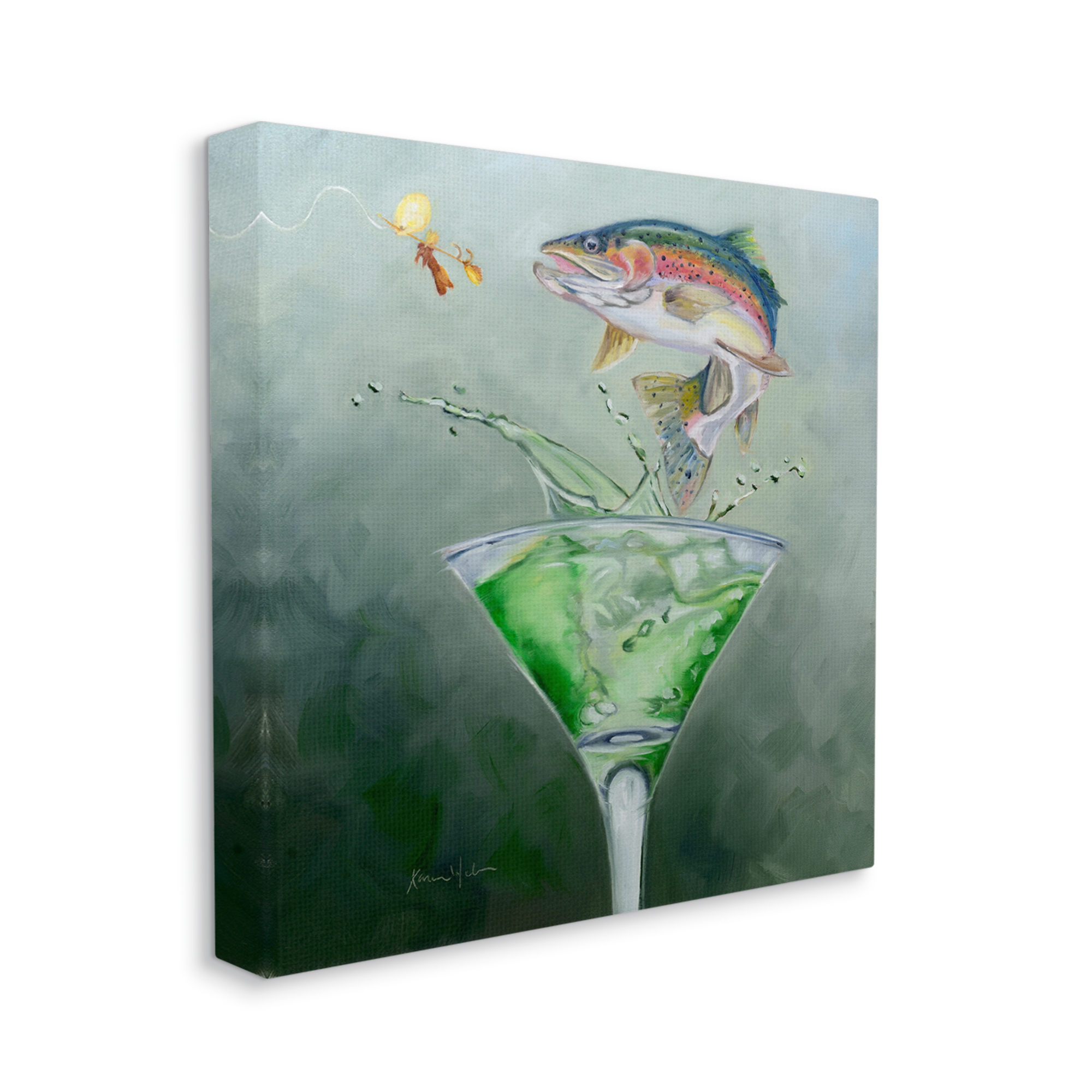 Stupell Industries Fishing for Rainbow Trout Martini Cocktail Canvas Wall Art by Karen Weber Fine Art