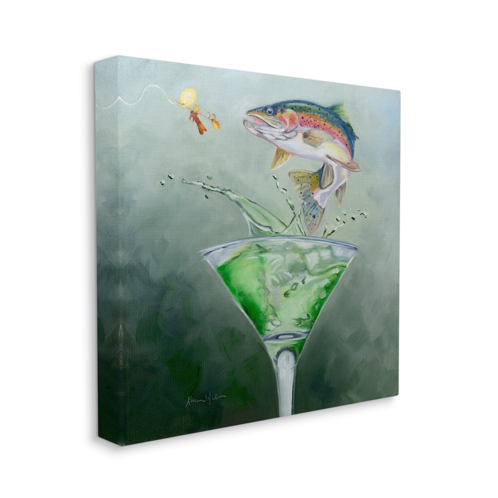 Stupell Industries Fishing for Rainbow Trout Martini Cocktail Canvas Wall Art by Karen Weber Fine Art